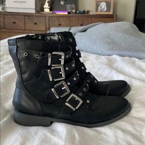 Fergalicious Black Multi-Buckle Combat Boots